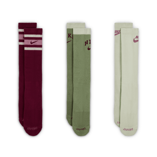 Nike Everyday Plus Crew Socks 3-Pack Maroon Green
