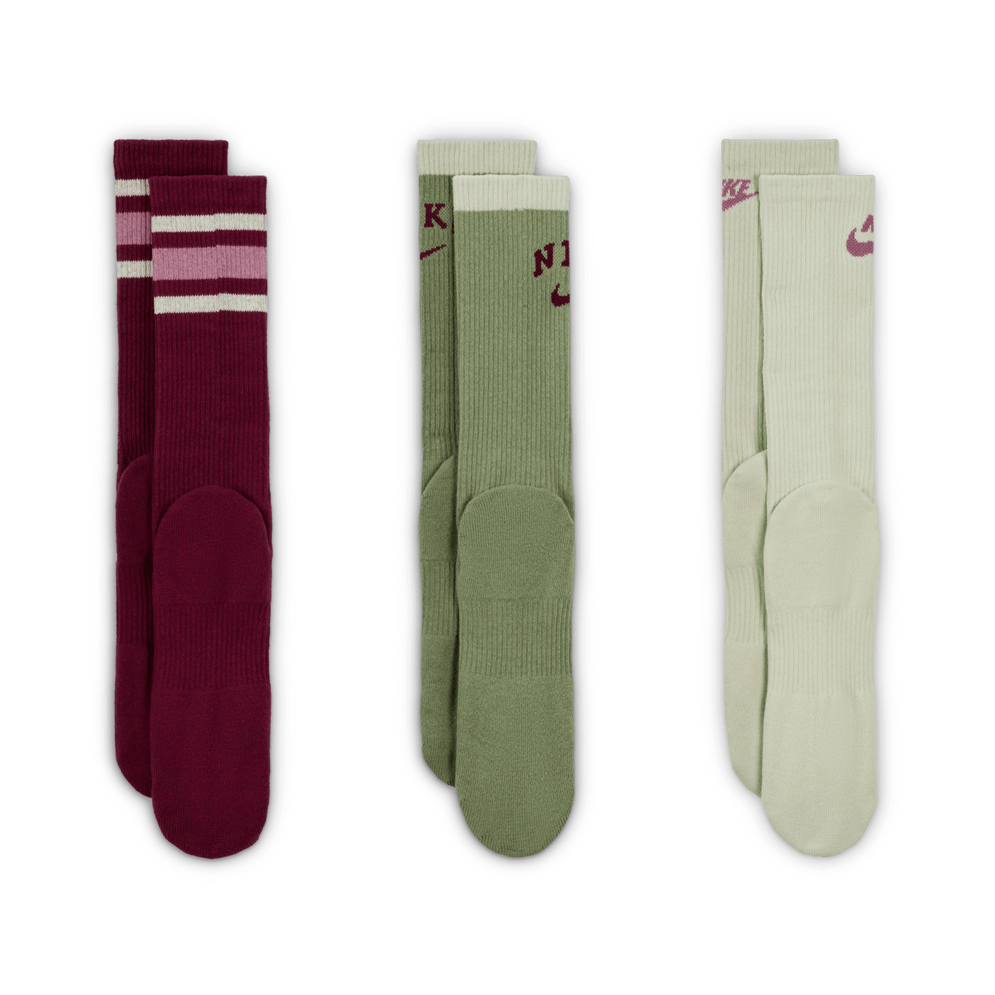 Nike Everyday Plus Crew Socks 3-Pack Maroon Green