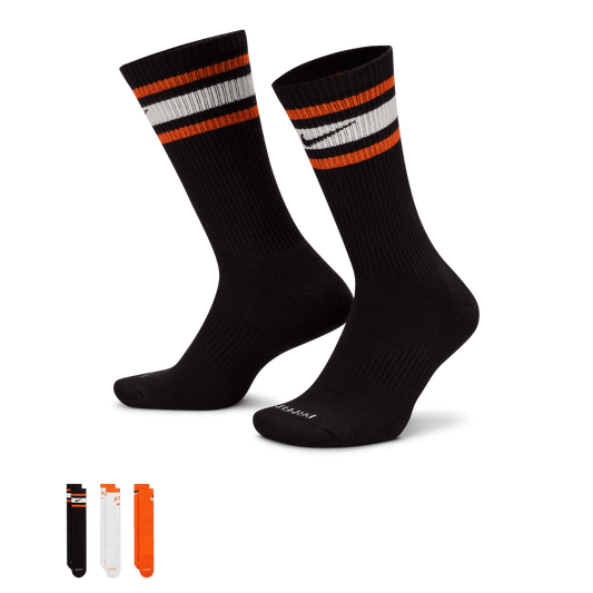 Nike Everyday Plus Crew Socks Black White Orange - 3 Pairs