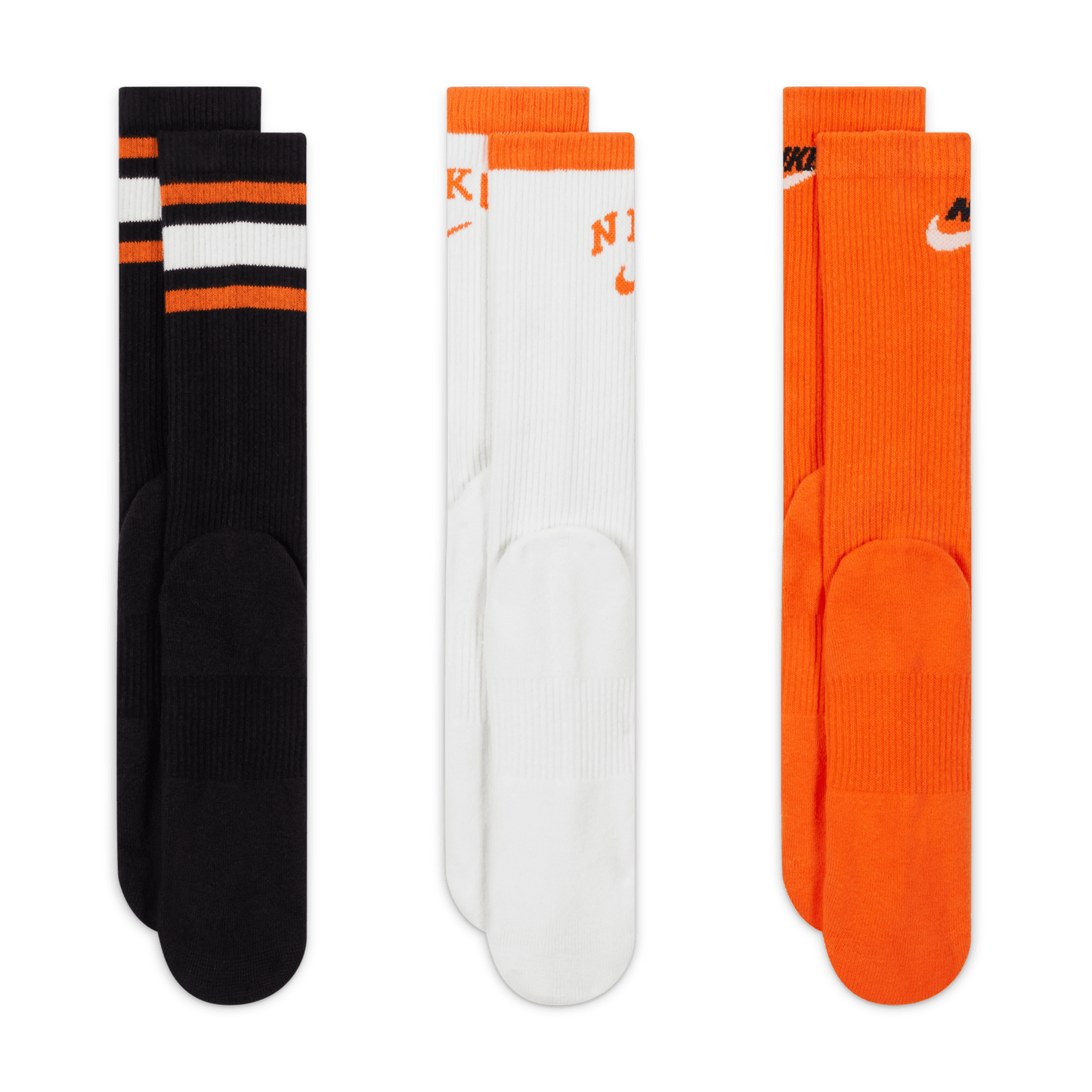 Nike Everyday Plus Crew Socks Black White Orange - 3 Pairs
