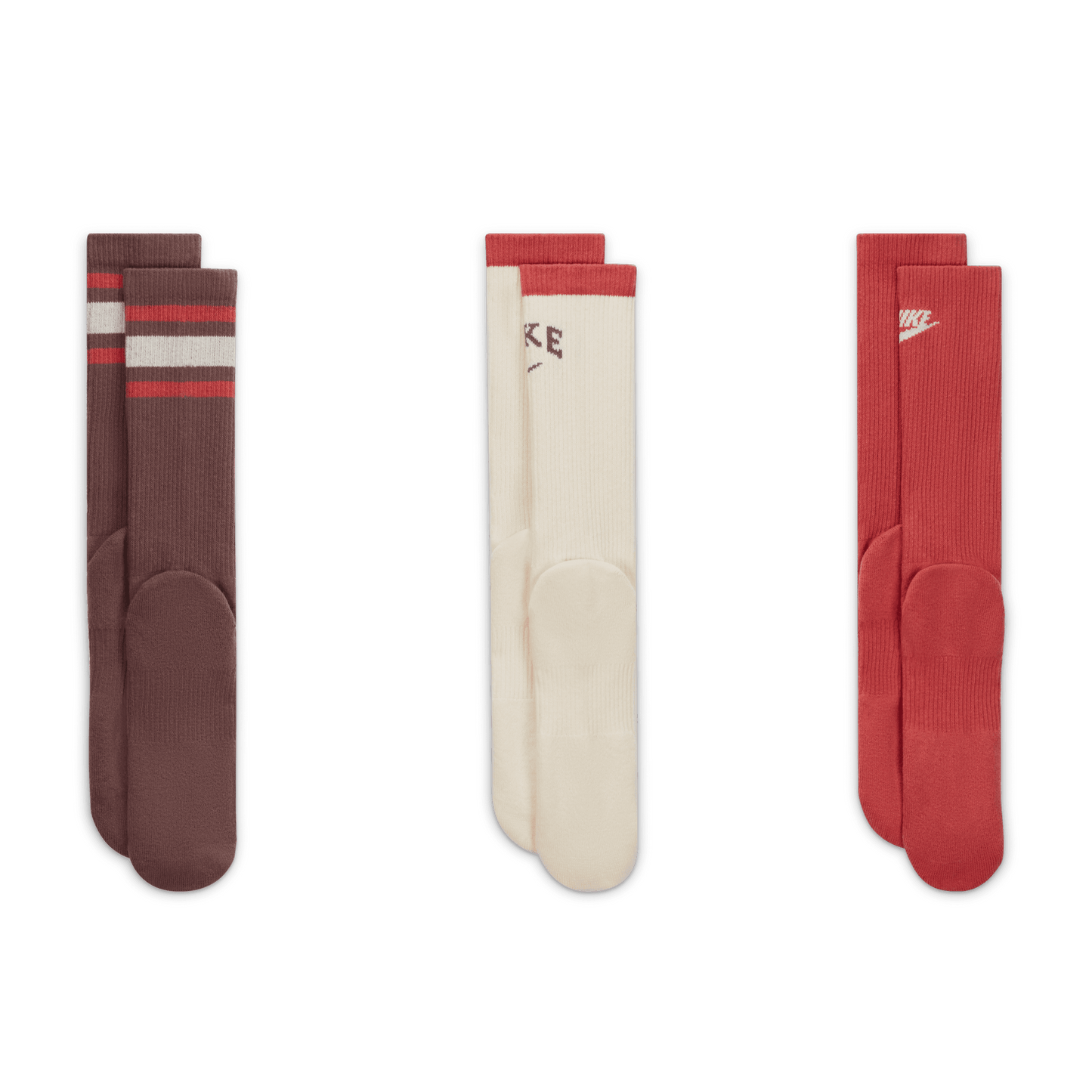 Nike Everyday Plus Crew Socks Brown Sail Dusty Rose - 3 Pairs