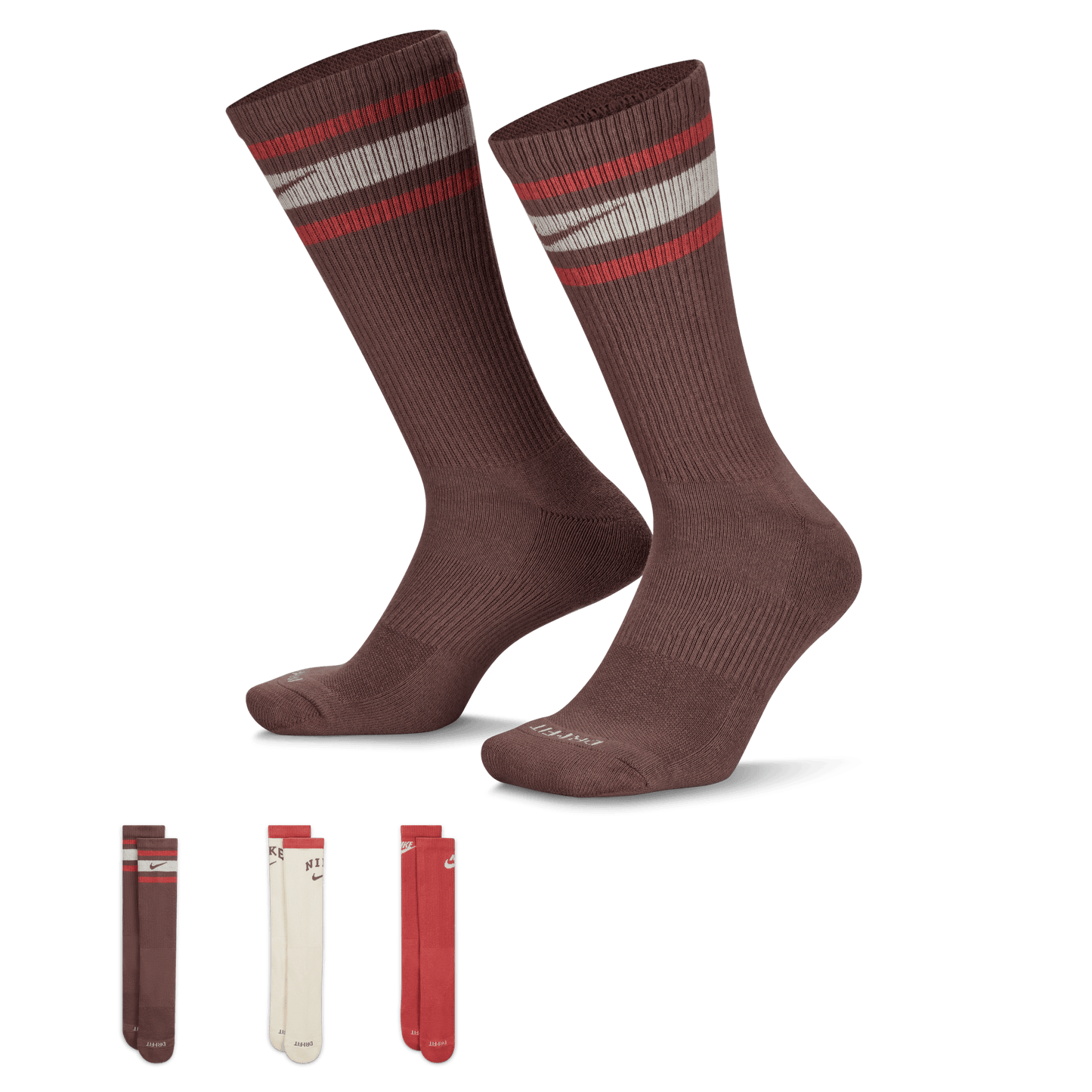 Nike Everyday Plus Crew Socks Brown Sail Dusty Rose - 3 Pairs