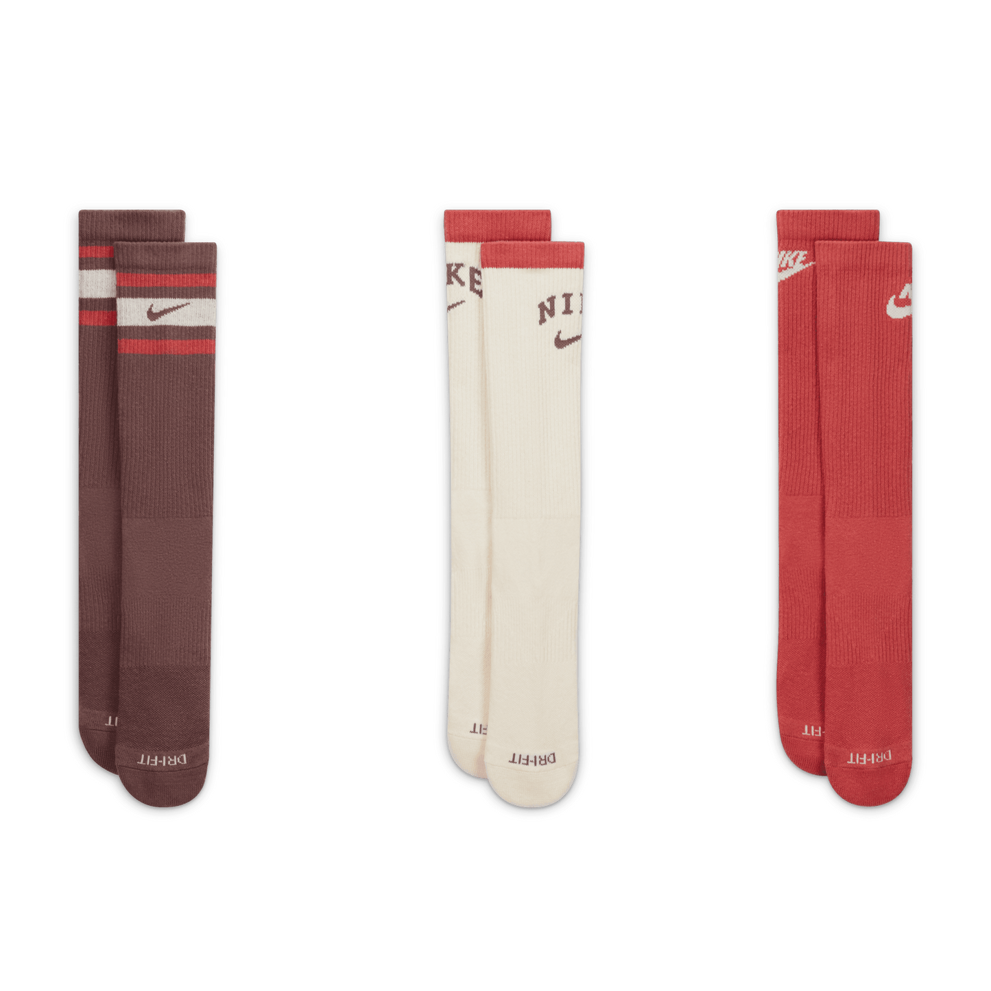 Nike Everyday Plus Crew Socks Brown Sail Dusty Rose - 3 Pairs