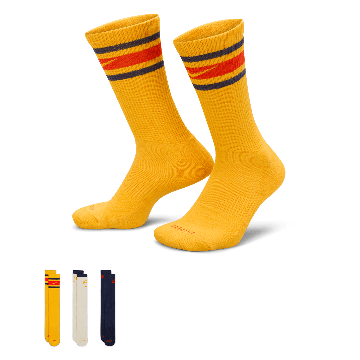 Nike Everyday Plus Cushioned Crew Socks 3-Pack Yellow Sail Black