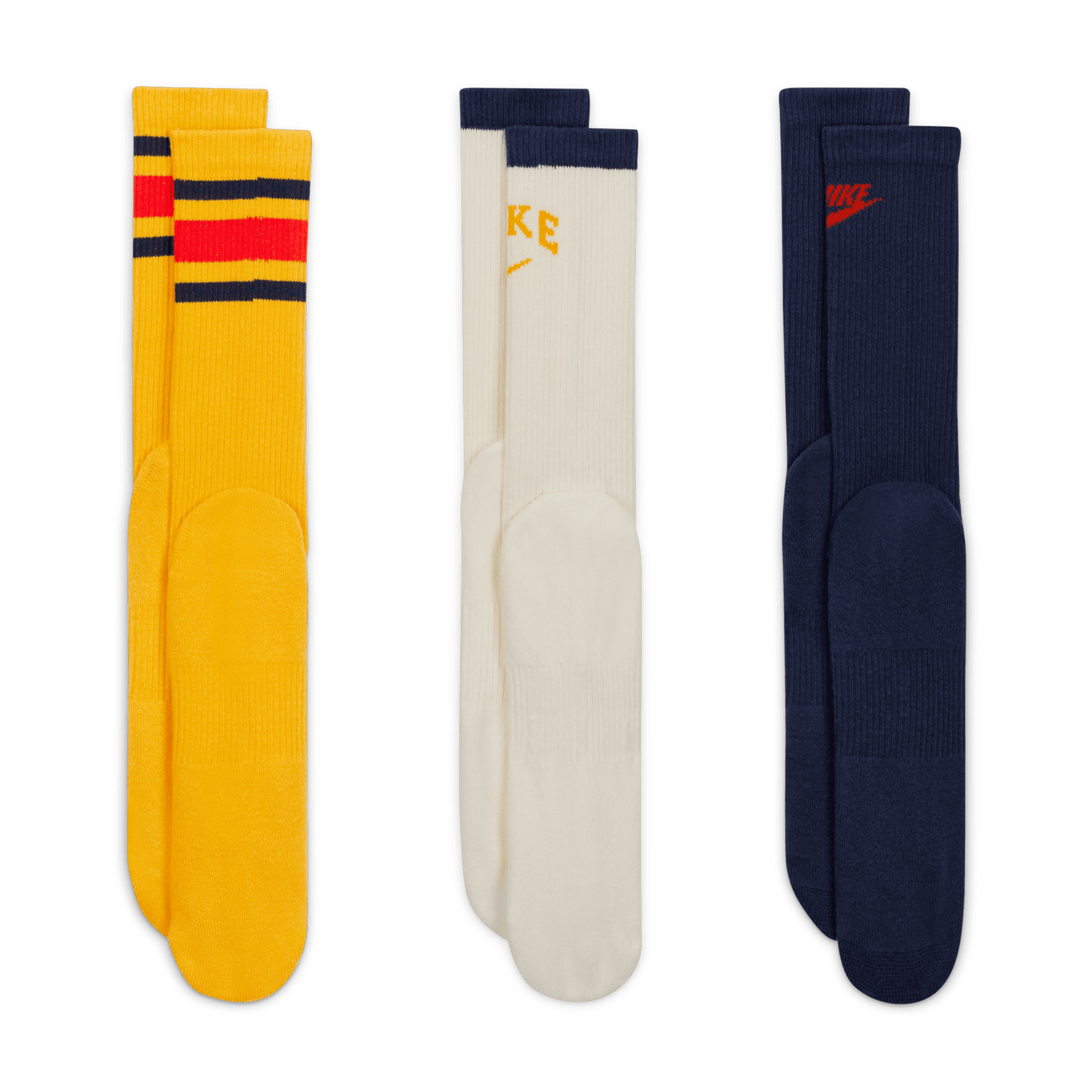 Nike Everyday Plus Cushioned Crew Socks 3-Pack Yellow Sail Black