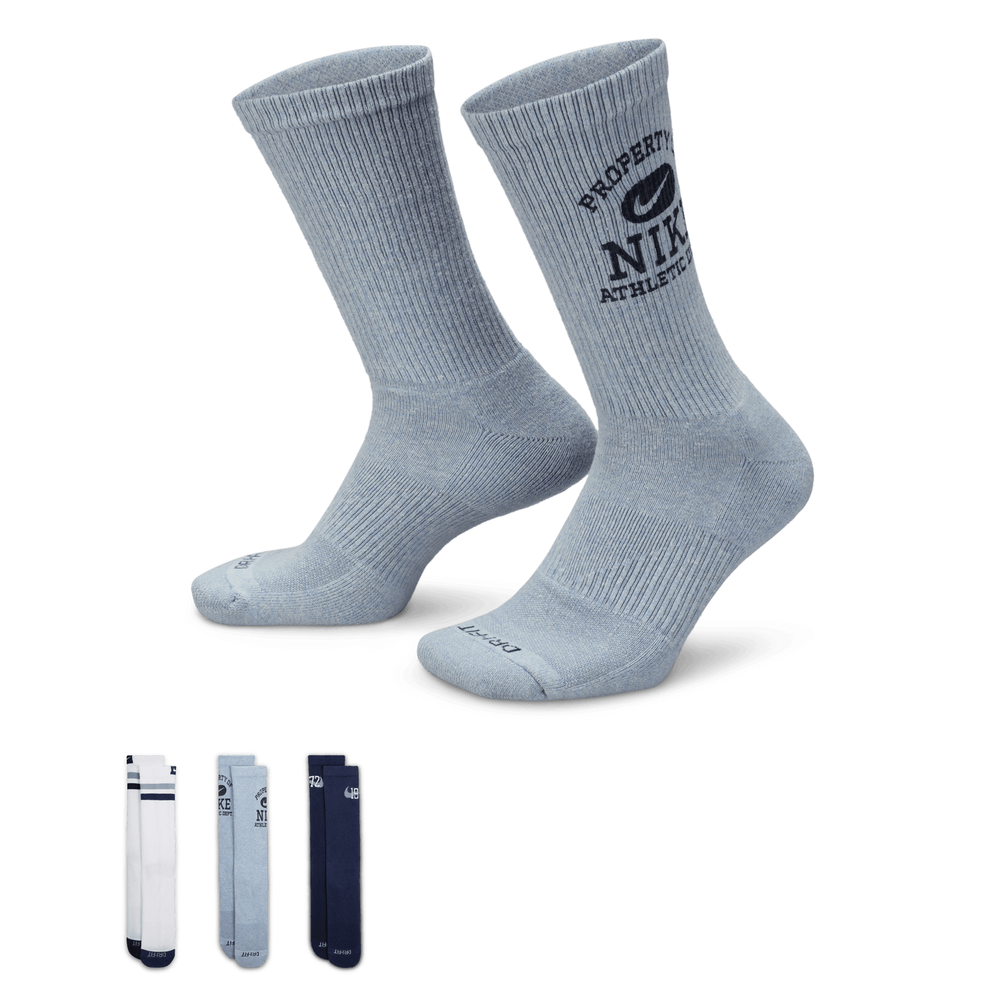 Nike Everyday Cushioned Varsity Crew Socks Blue White Grey 3-Pack
