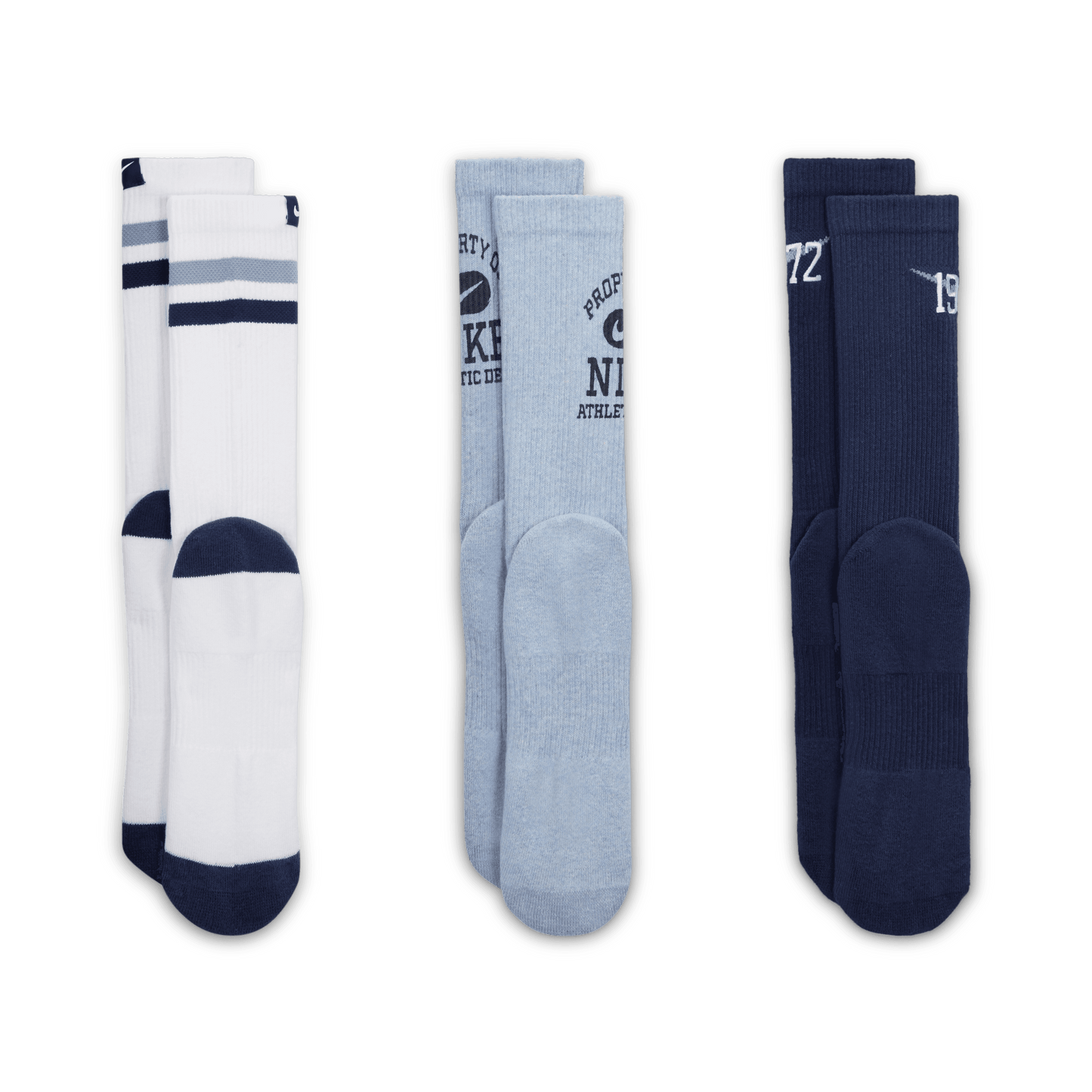 Nike Everyday Cushioned Varsity Crew Socks Blue White Grey 3-Pack