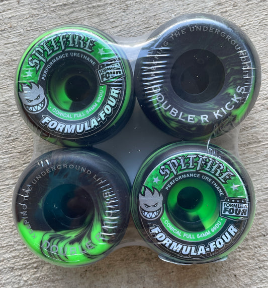 Spitfire x Double R Kicks F4 99 Conical Full Black Green Swirl 54mm Wheels