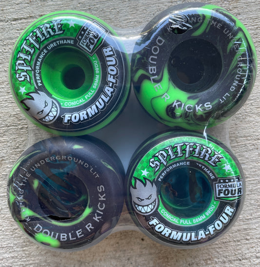 Spitfire x Double R Kicks F4 99 Conical Full Black Green Swirl 56mm Wheels