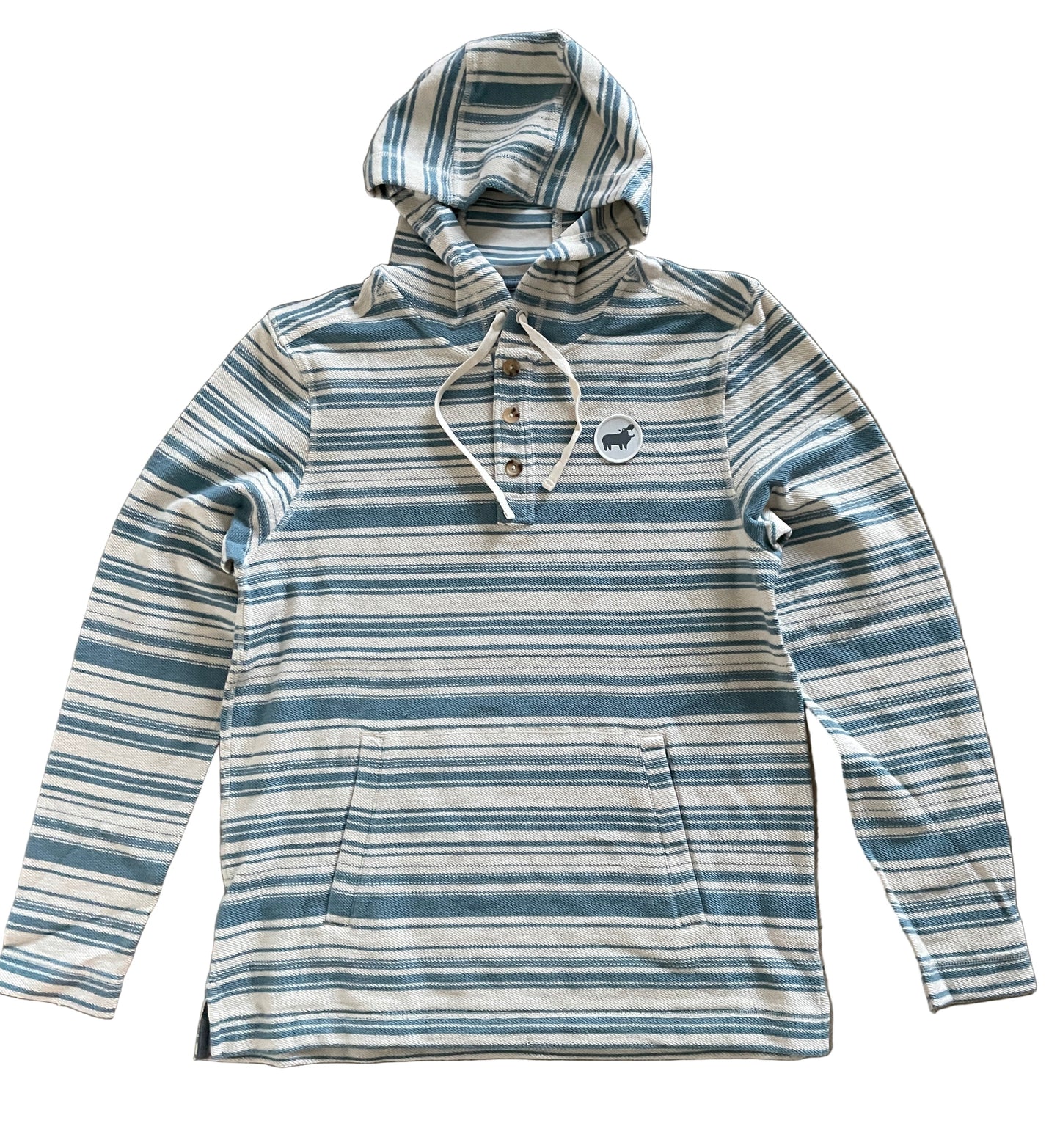 Striped hoodie with a drawstring on a white background