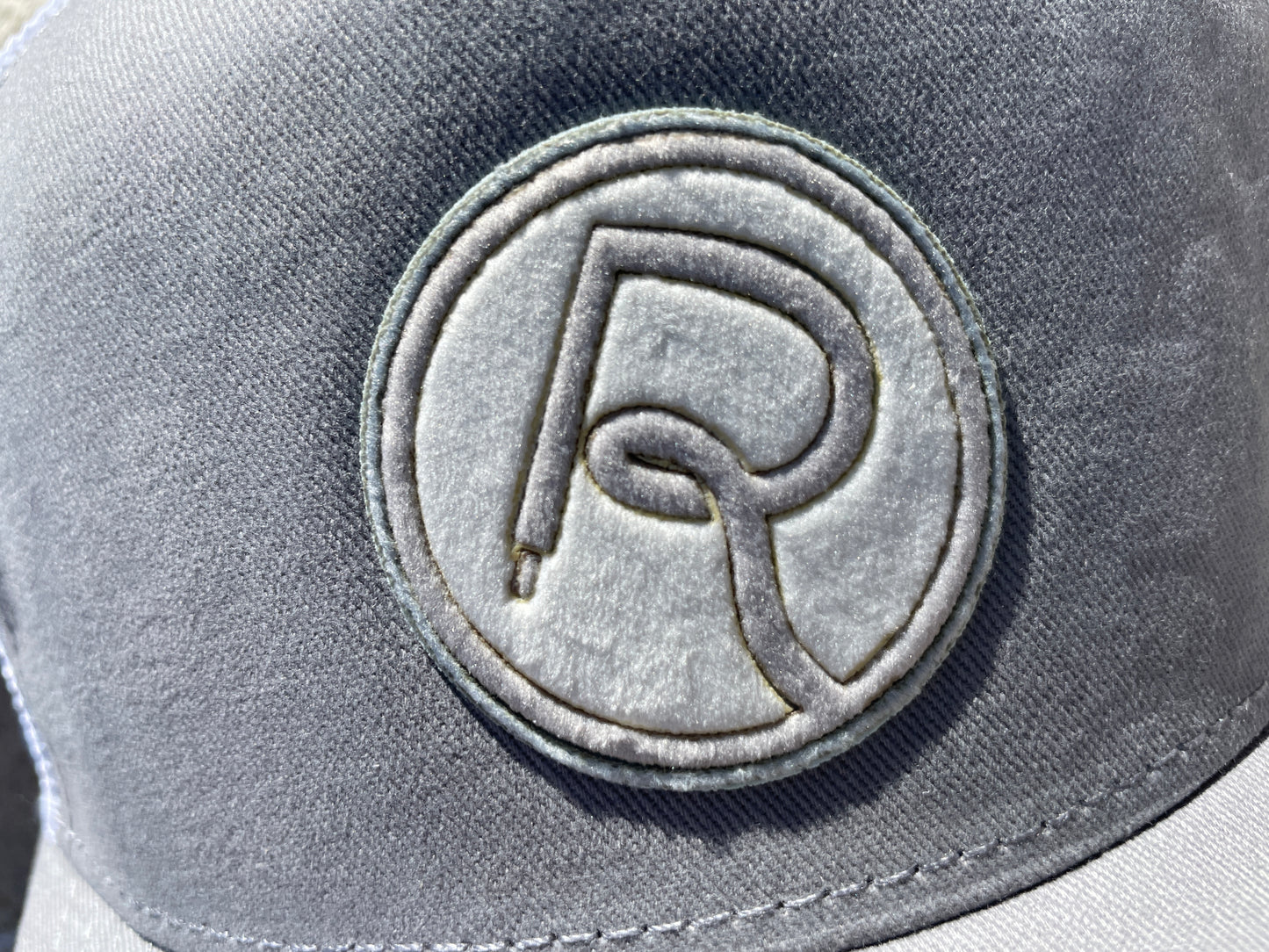 Double R Velvet Circle Logo Snapback Hat Soft Grey