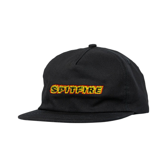 Spitfire Flames Script Snapback Hat Black