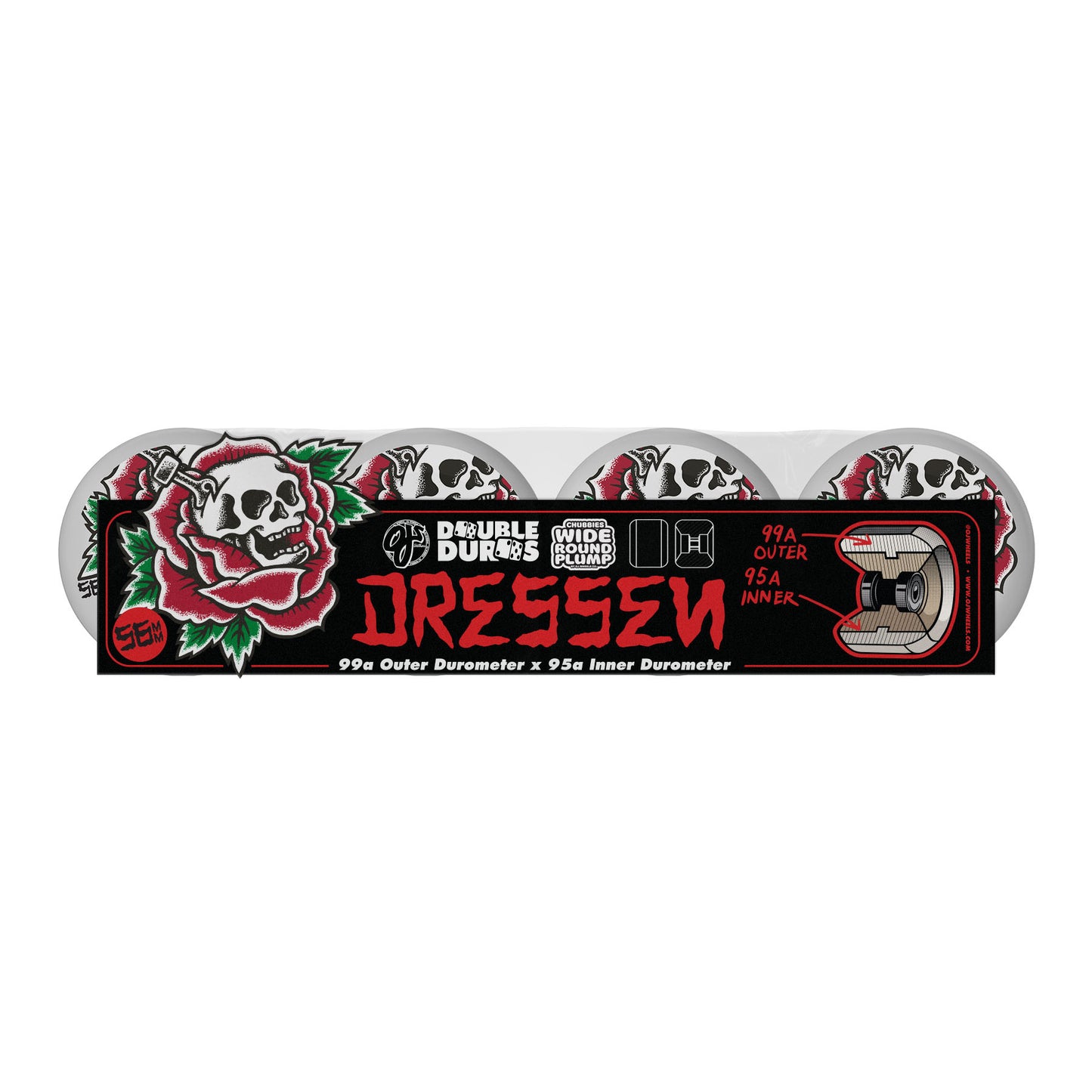 OJ Dressen Rose Skull Double Duro Chubbies 99a/95a 56mm Skateboard Wheels