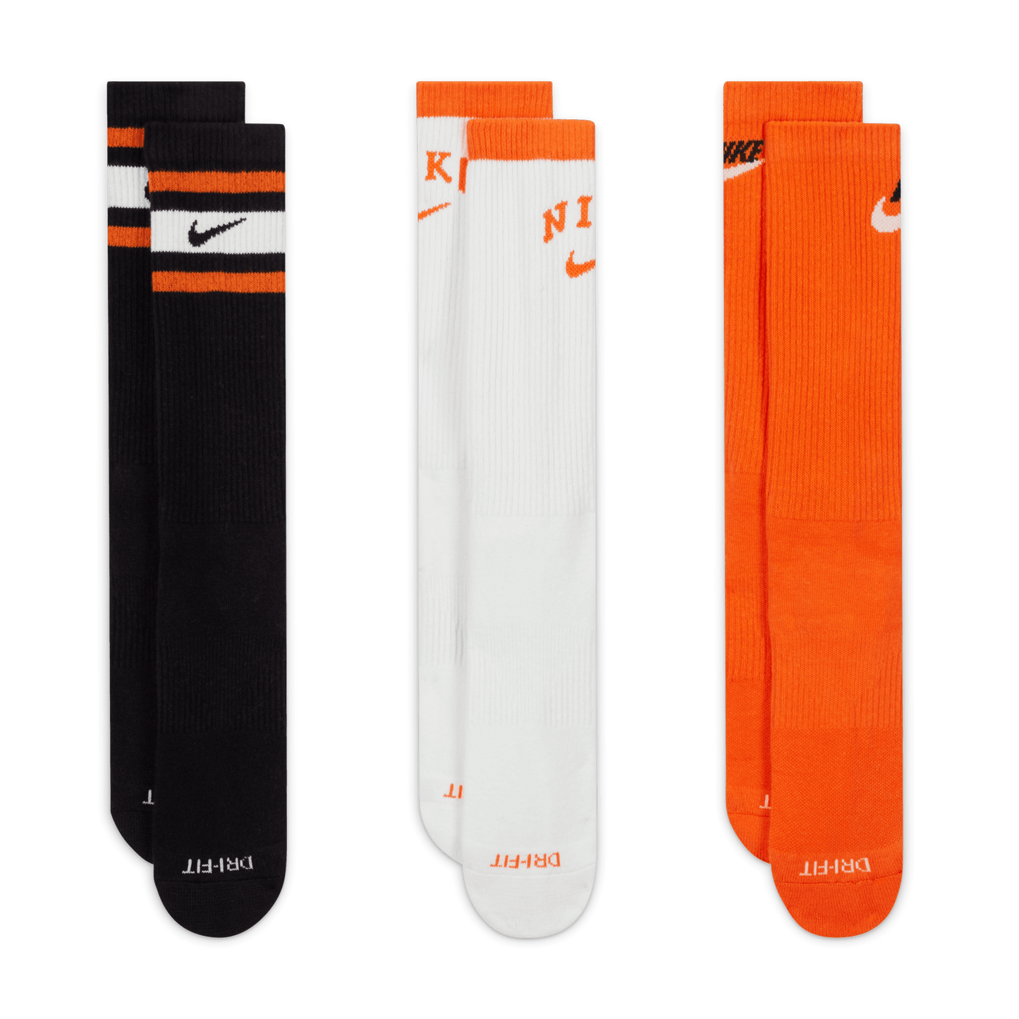 Nike Everyday Plus Crew Socks Black White Orange - 3 Pairs