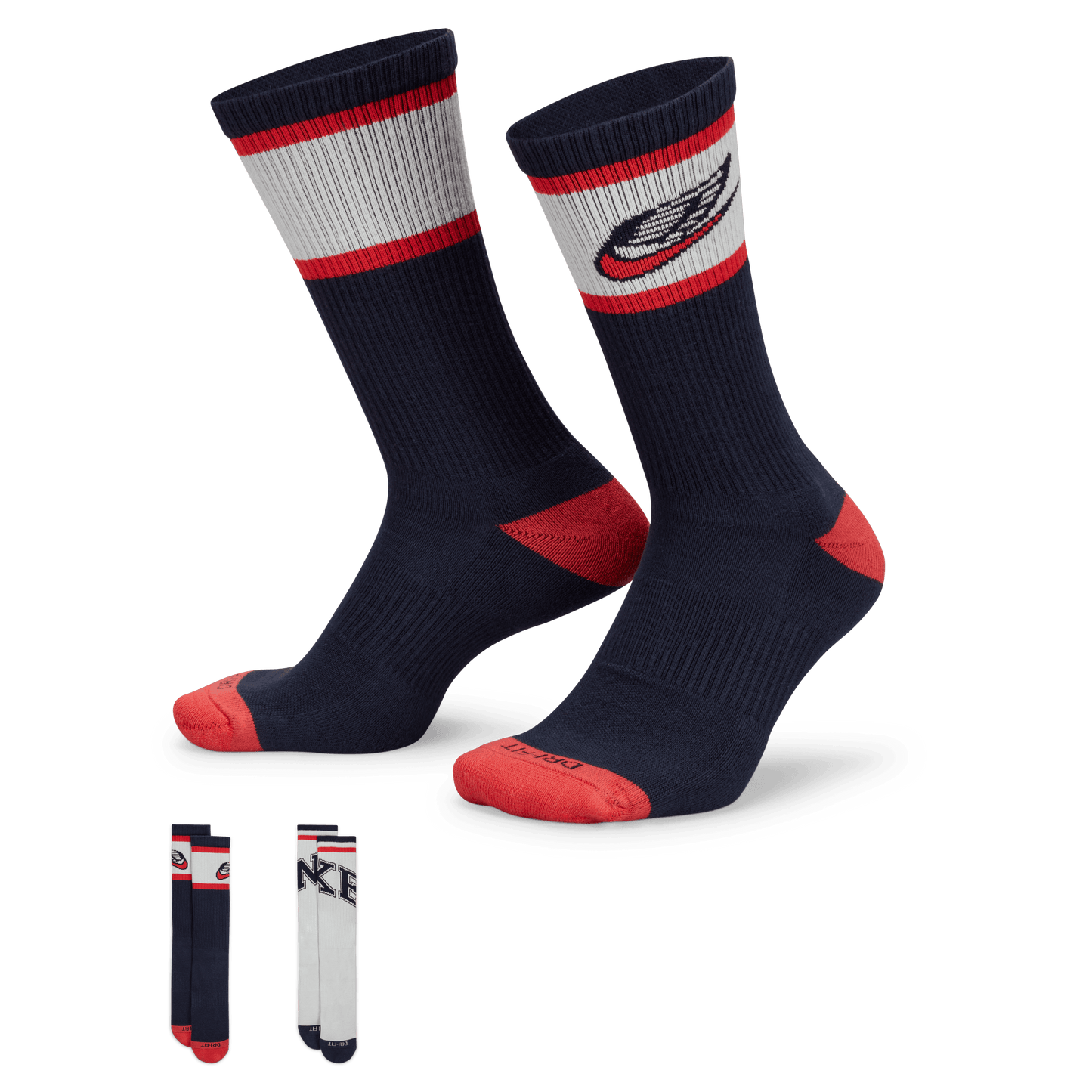 Nike Everyday Plus Crew Socks Navy Red Grey 2 Pairs