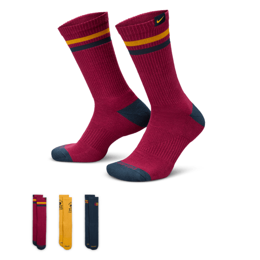 Nike Everyday Cushioned Varsity Crew Socks Maroon Teal Yellow 3-Pack