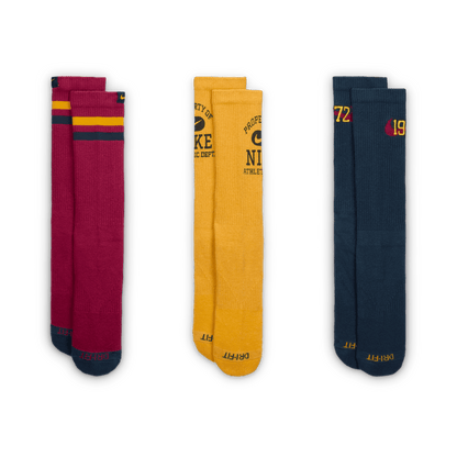 Nike Everyday Cushioned Varsity Crew Socks Maroon Teal Yellow 3-Pack