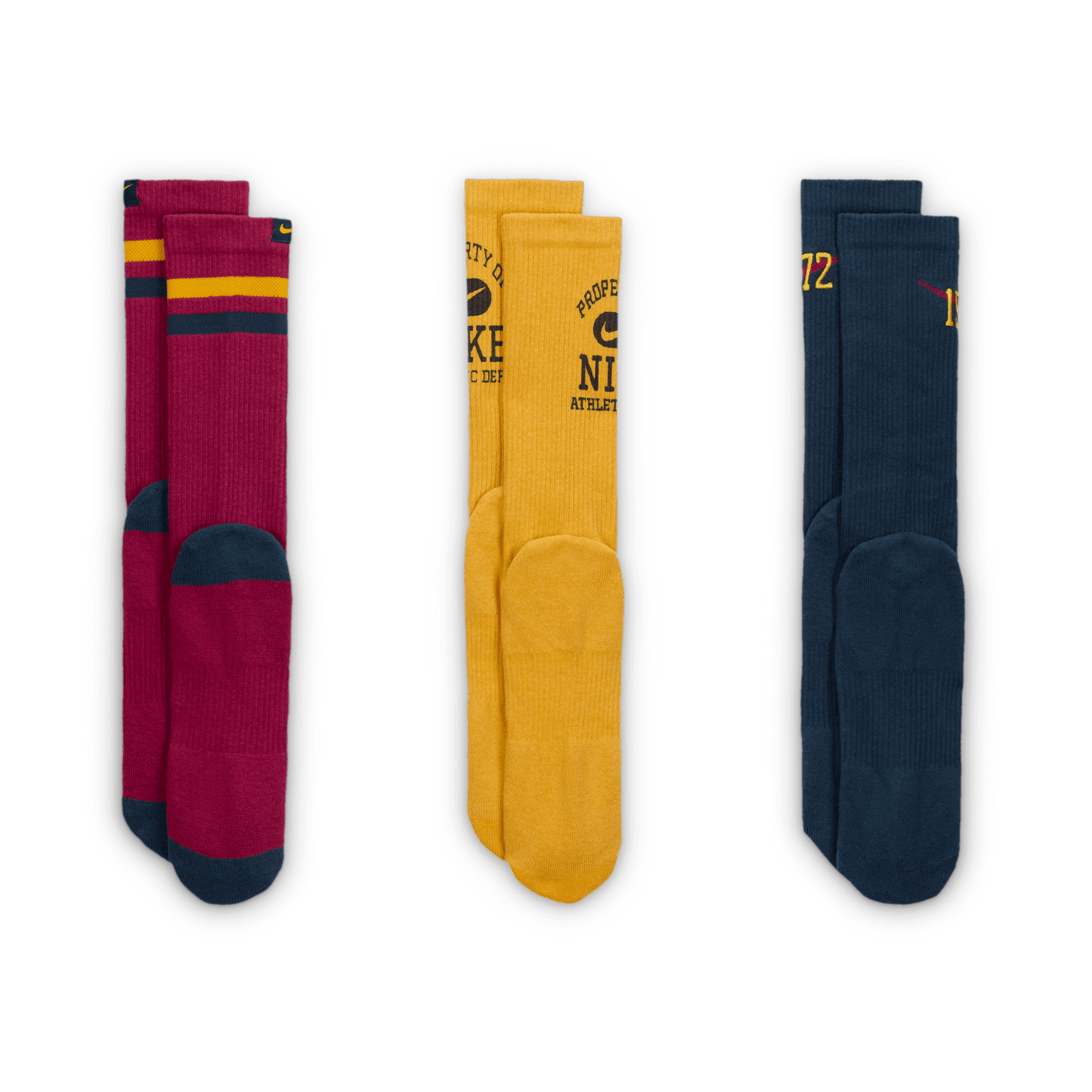 Nike Everyday Cushioned Varsity Crew Socks Maroon Teal Yellow 3-Pack