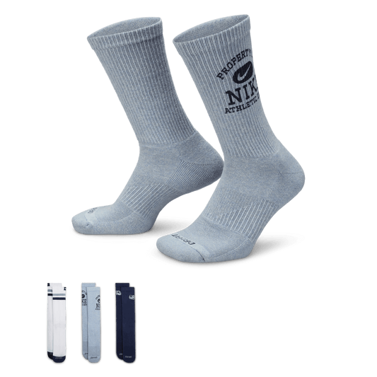 Nike Everyday Cushioned Varsity Crew Socks Blue White Grey 3-Pack