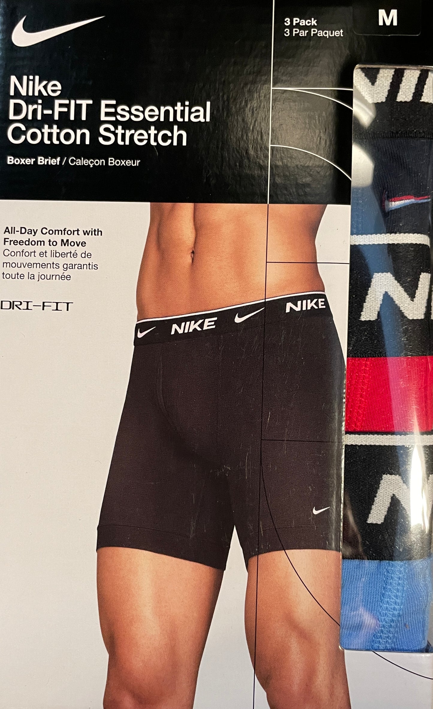 Nike Dri-Fit Essential Cotton Stretch Boxer Brief Black/Red/Blue 3-Pack
