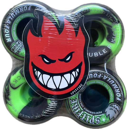 Spitfire x Double R Kicks F4 99 Conical Full Black Green Swirl 54mm Wheels