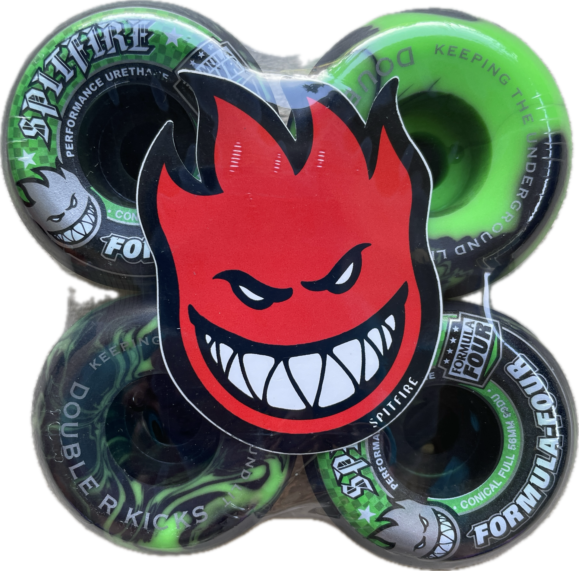 Spitfire x Double R Kicks F4 99 Conical Full Black Green Swirl 56mm Wh