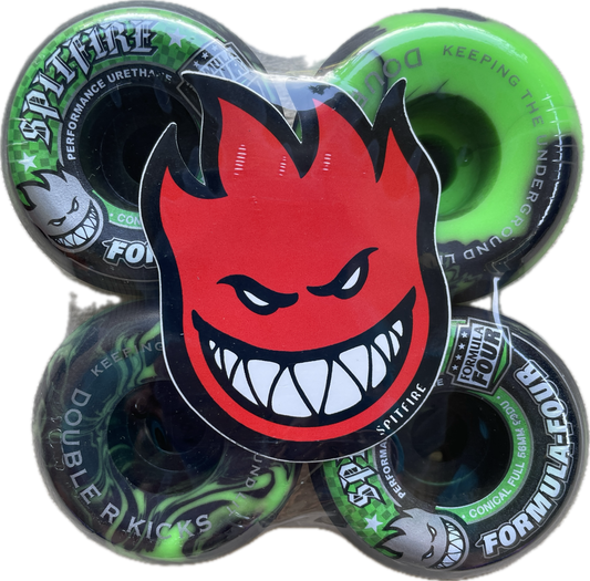 Spitfire x Double R Kicks F4 99 Conical Full Black Green Swirl 56mm Wheels