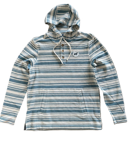 Striped hoodie with a drawstring on a white background