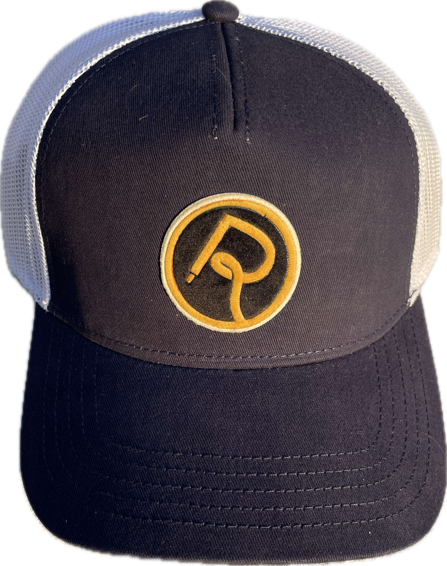 Double R Velvet Circle Logo Snapback Hat Navy White Gold