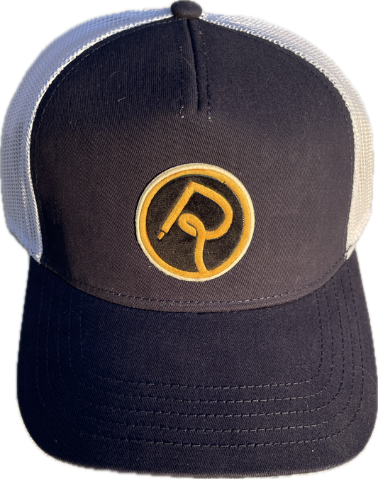 Double R Velvet Circle Logo Snapback Hat Navy White Gold