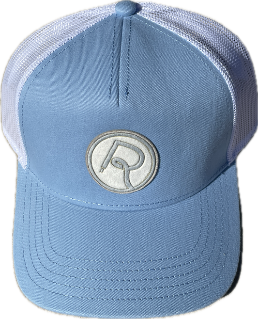 Double R Velvet Circle Logo Snapback Hat Lt Blue White