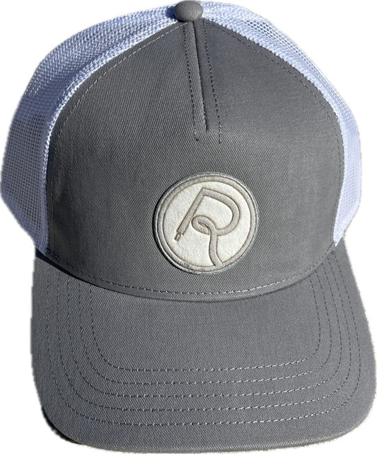 Double R Velvet Circle Logo Snapback Hat Soft Grey